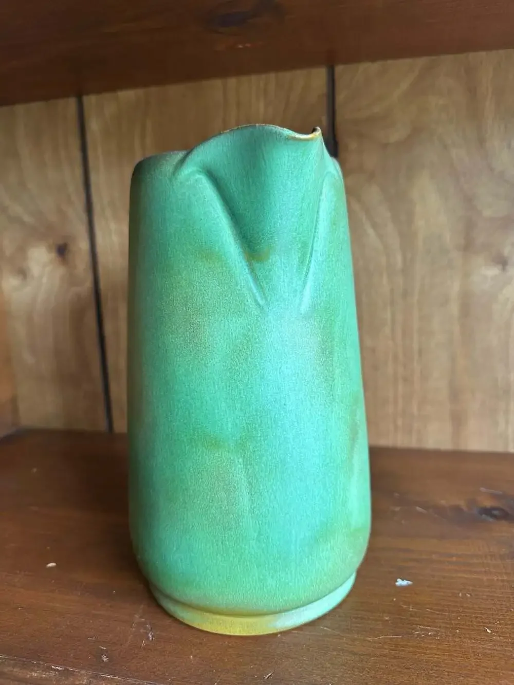Vintage Frankoma Pottery #80 Green Ceramic Pitcher Vase – Matte Sage Green – USA